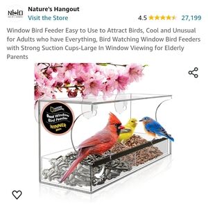 NWT: NATURES HANGOUT; RANCH SIZE WINDOW BIRD FEEDER W/ 3 SUCTION CUPS.